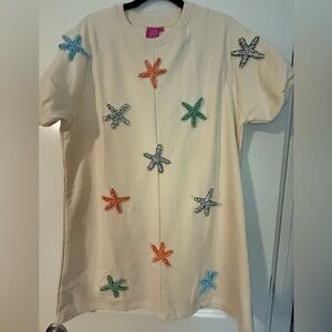 Queen of Sparkles Cream Dress with Starfish Embellishments